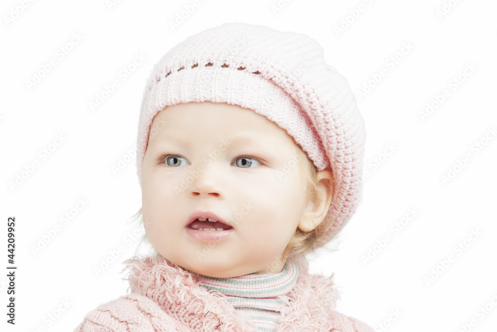 little cute portraot of toddler in pink cap little cute portraot of toddler in pink cap