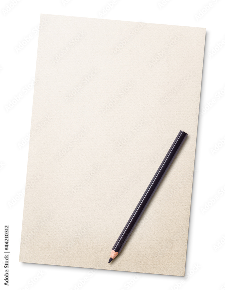 sheet of paper with pencil isolated on white sheet of paper with pencil isolated on white