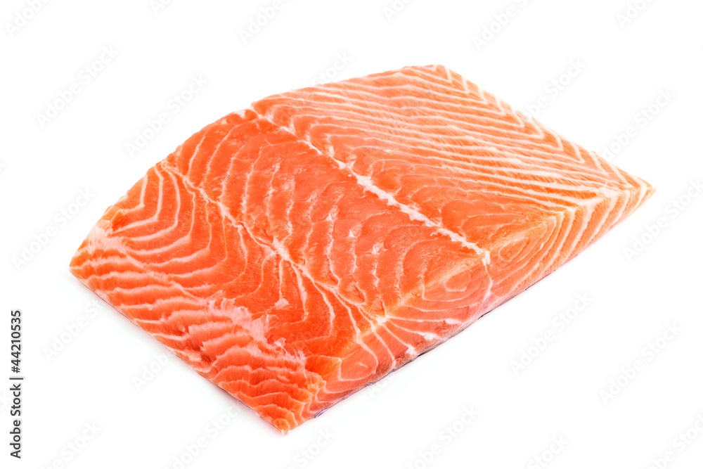 raw big salmon bar over white background raw big salmon bar over white background