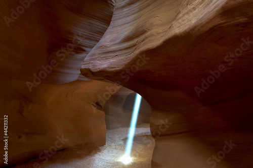 Sunbeam shining into Upper Antelope Canyon. photo