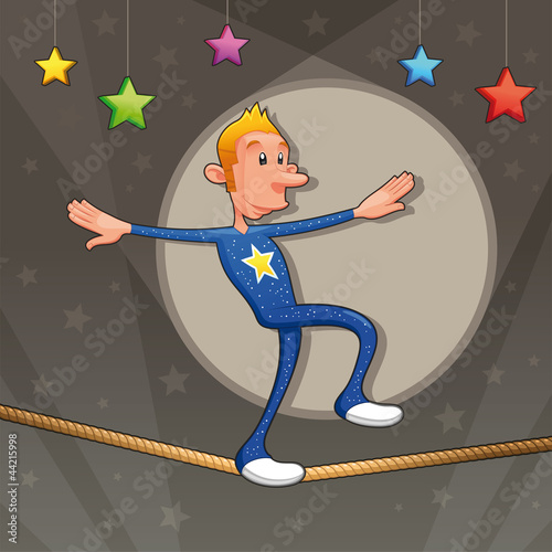 Funny equilibrist. Cartoon and vector illustration.