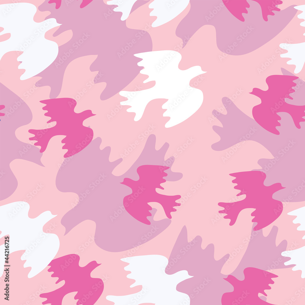 Fototapeta premium Seamless texture with pink bird