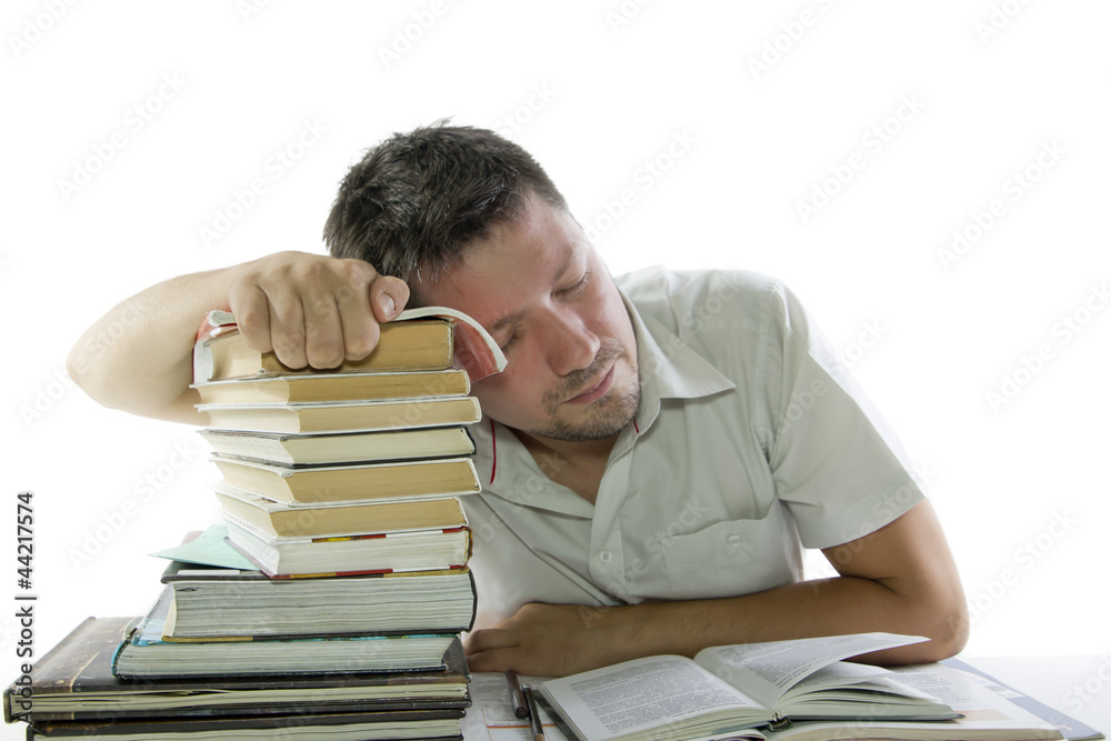Man sleep and reading book in the library Man sleep and reading book in the library