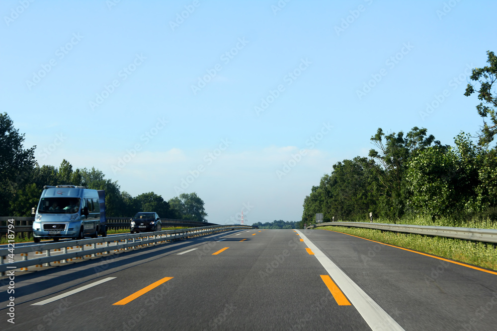 View from the car on the high-speed highway View from the car on the high-speed highway