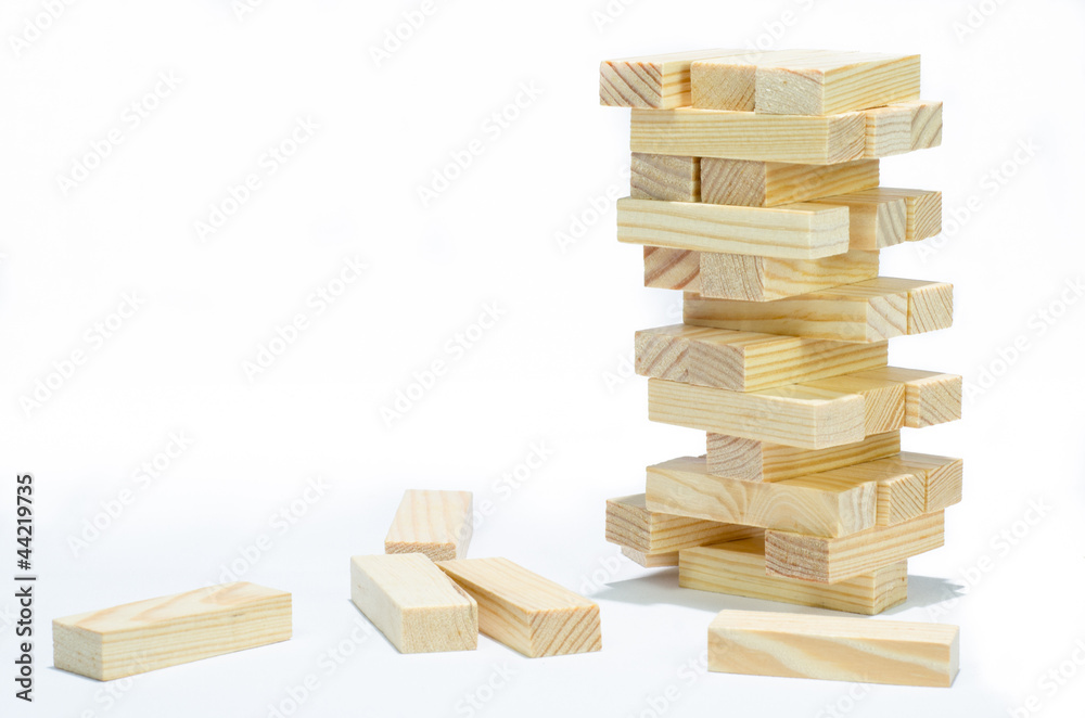 Wooden blocks tower isolated on white background