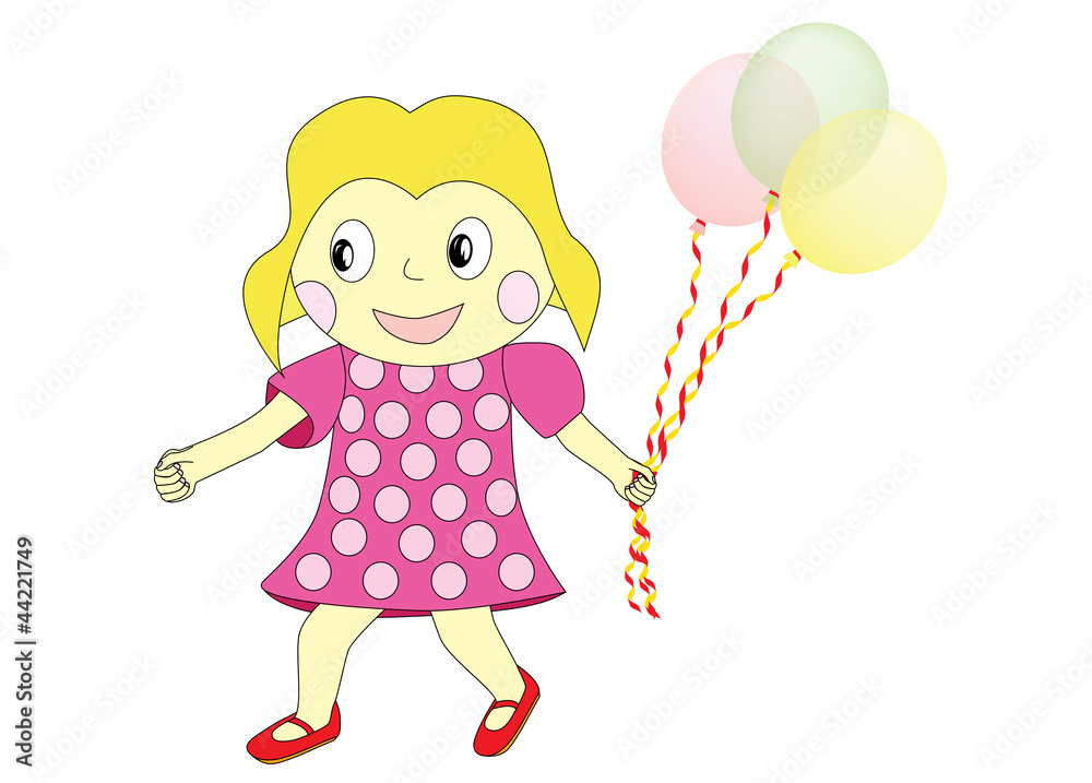 happy girl with balloons vector illustration happy girl with balloons vector illustration
