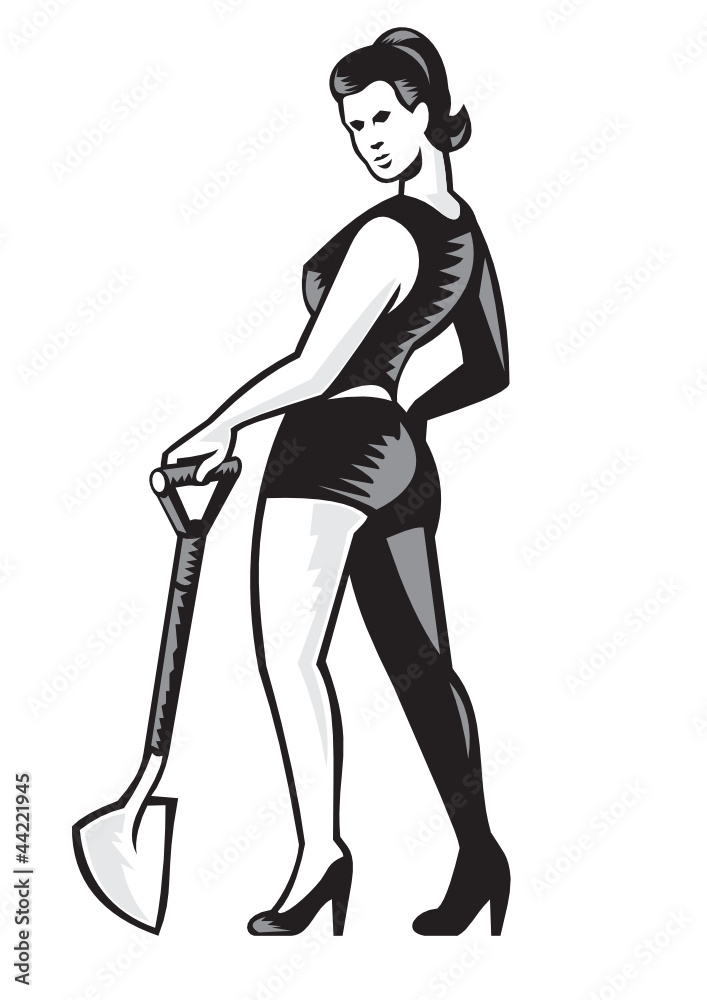 Pin-up Girl With Shovel Spade Retro