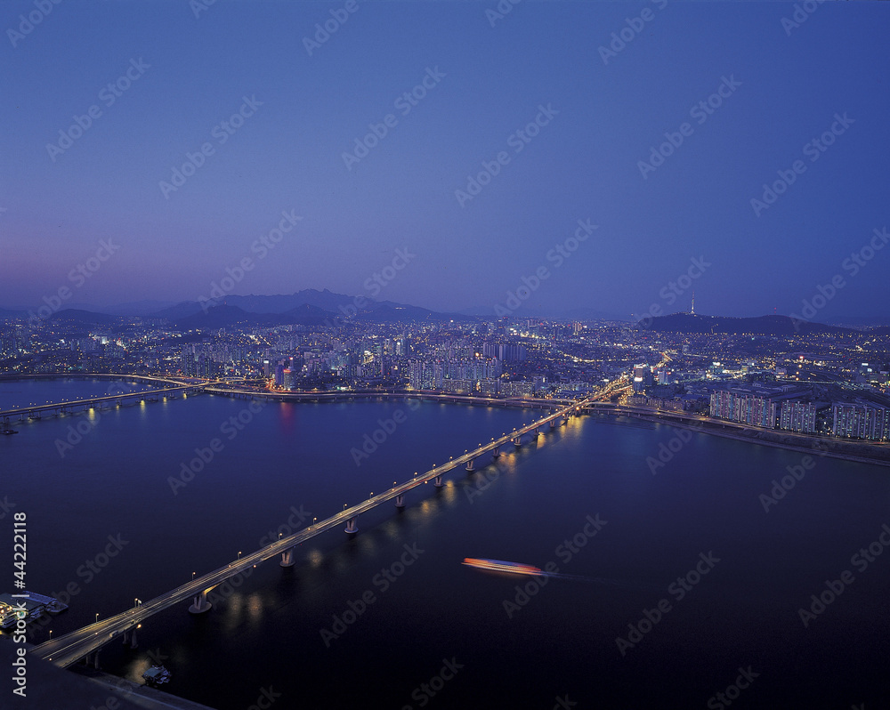 night view of riverside and bridge over Han River