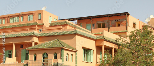 Beautiful streets of Marrakesh with its famous red houses and pa