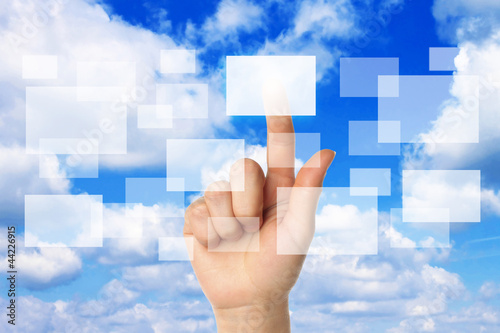 Cloud computing concept with woman hand