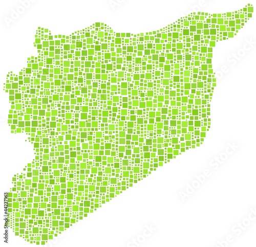 Map of Syria - middle east - in a mosaic of green squares