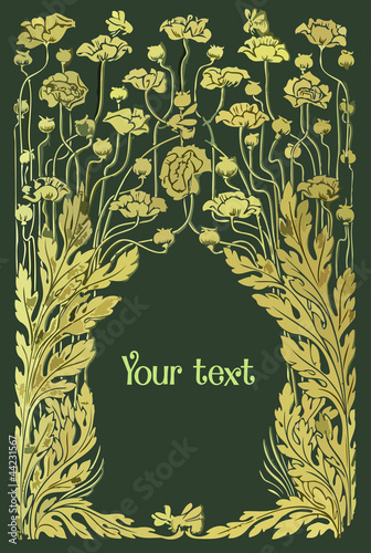 Decorative and stylized retro poppies vector frame