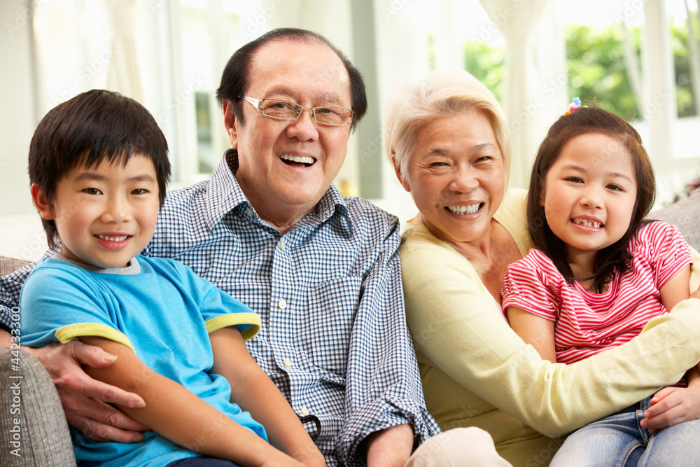 Portrait Of Chinese Grandparents With Grandchildren Relaxing Portrait Of Chinese Grandparents With Grandchildren Relaxing