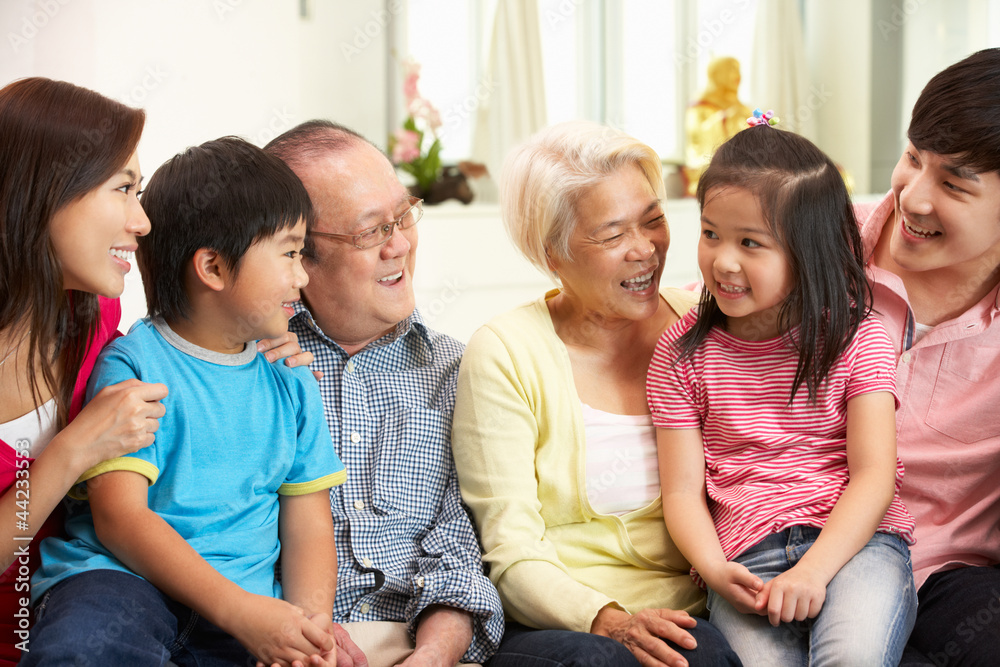 Portrait Of Multi-Generation Chinese Family Relaxing At Home Portrait Of Multi-Generation Chinese Family Relaxing At Home