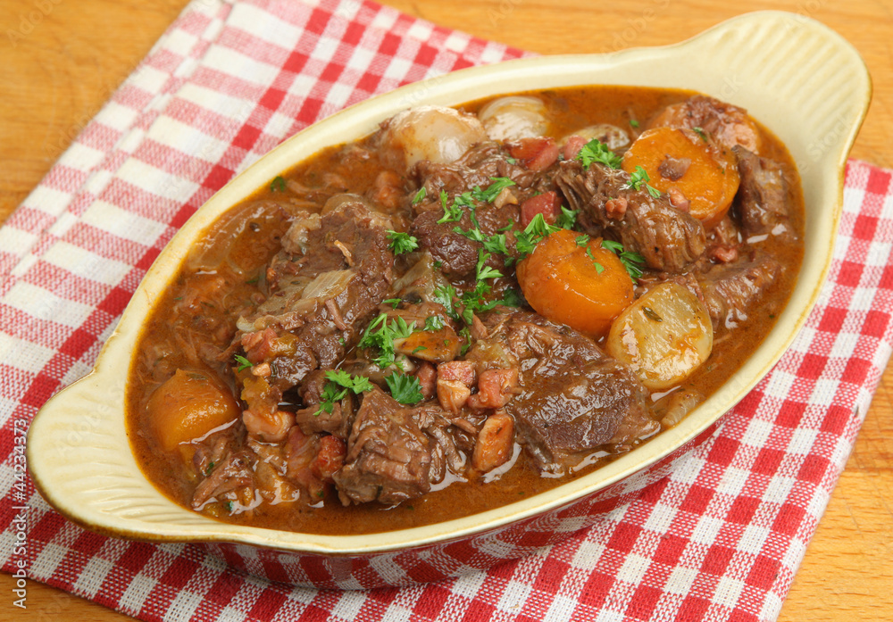 Beef Bourguignon Stew in Serving Dish Beef Bourguignon Stew in Serving Dish