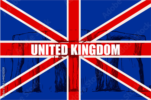 vector illustration of stonehenge on Unite Kingdom flag