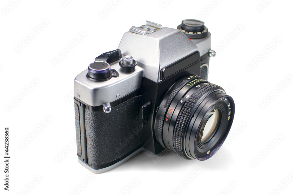 Genuine Soviet (USSR) SLR film camera (1985-94). Isolated on white background. Work (clipping) path Genuine Soviet (USSR) SLR film camera (1985-94). Isolated on white background. Work (clipping) path
