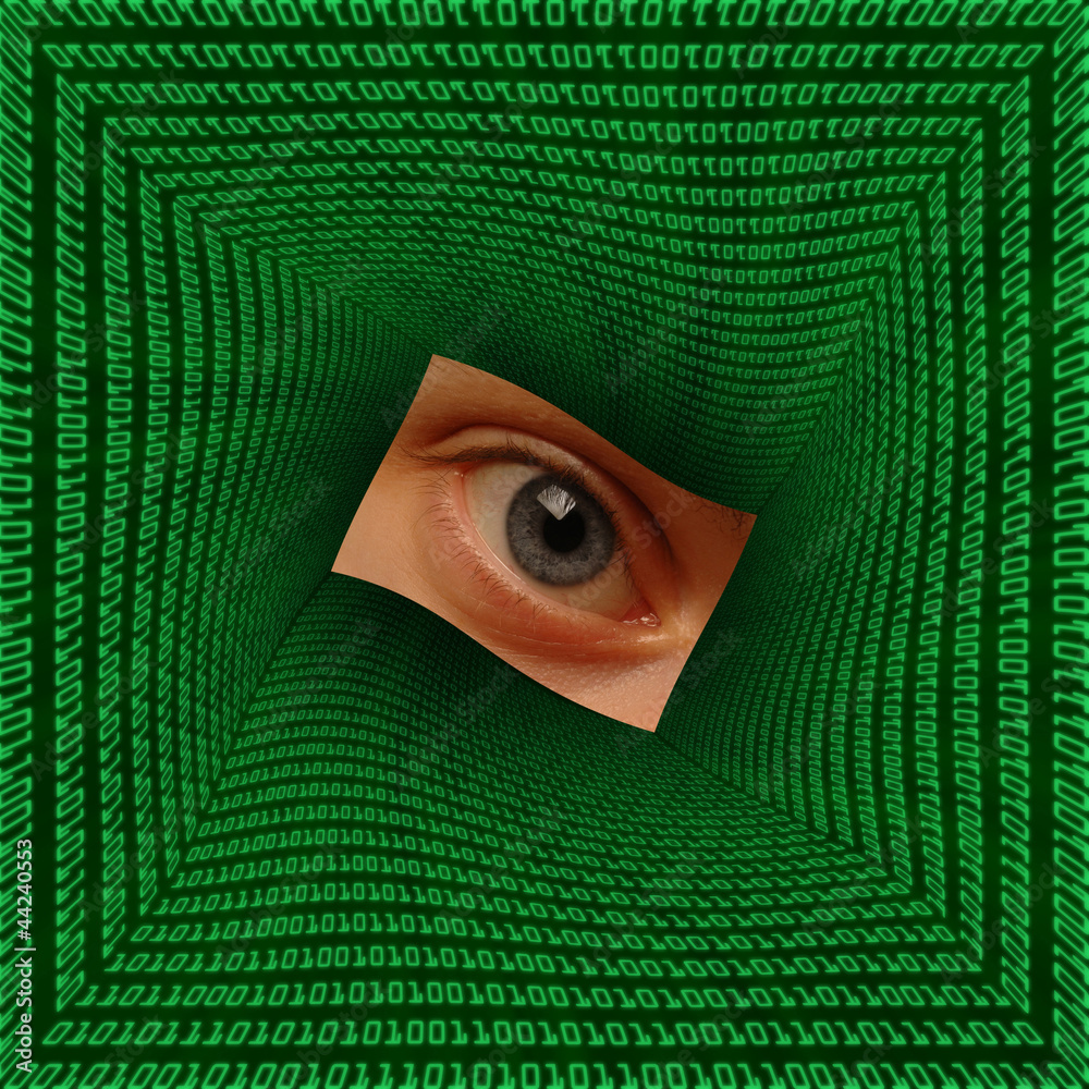 Eye in a square vortex of binary code