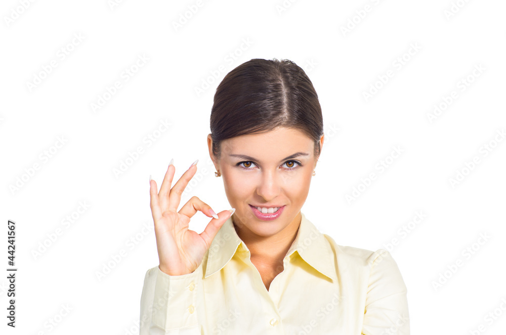 Business woman shows the sign ok Business woman shows the sign ok
