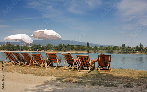 Fototapeta Colorful deckchairs