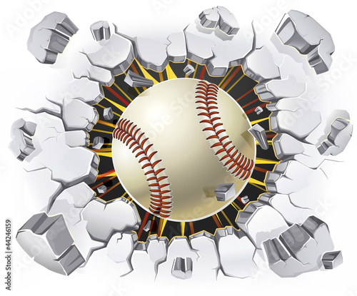 Baseball and Old Plaster wall damage. Vector illustration
