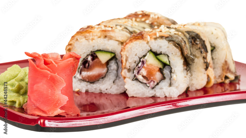 Japanese traditional Cuisine - Maki Roll with Cucumber , Cream C Japanese traditional Cuisine - Maki Roll with Cucumber , Cream C