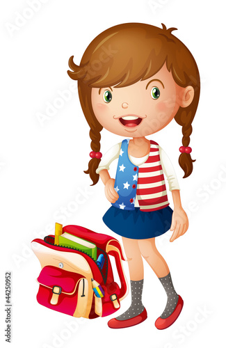a girl with school bag