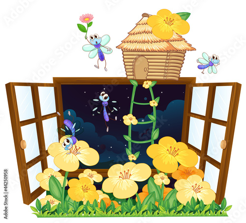 flies, bird house and window