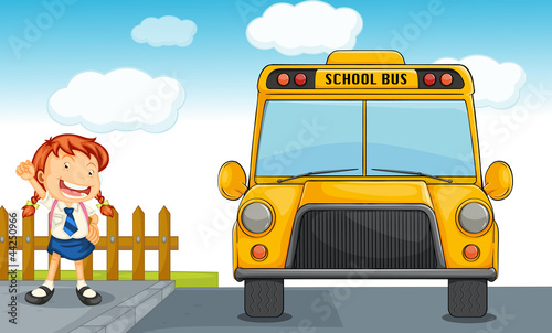 school bus and girl