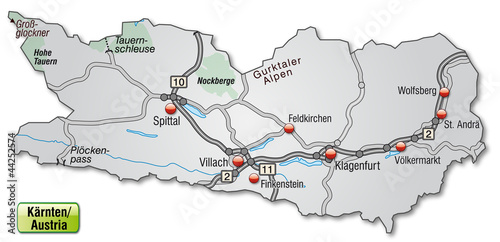 Inselkarte von Kärnten mit Autobahnen