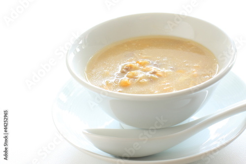 Chinese cuisine, corn and mince meat soup
