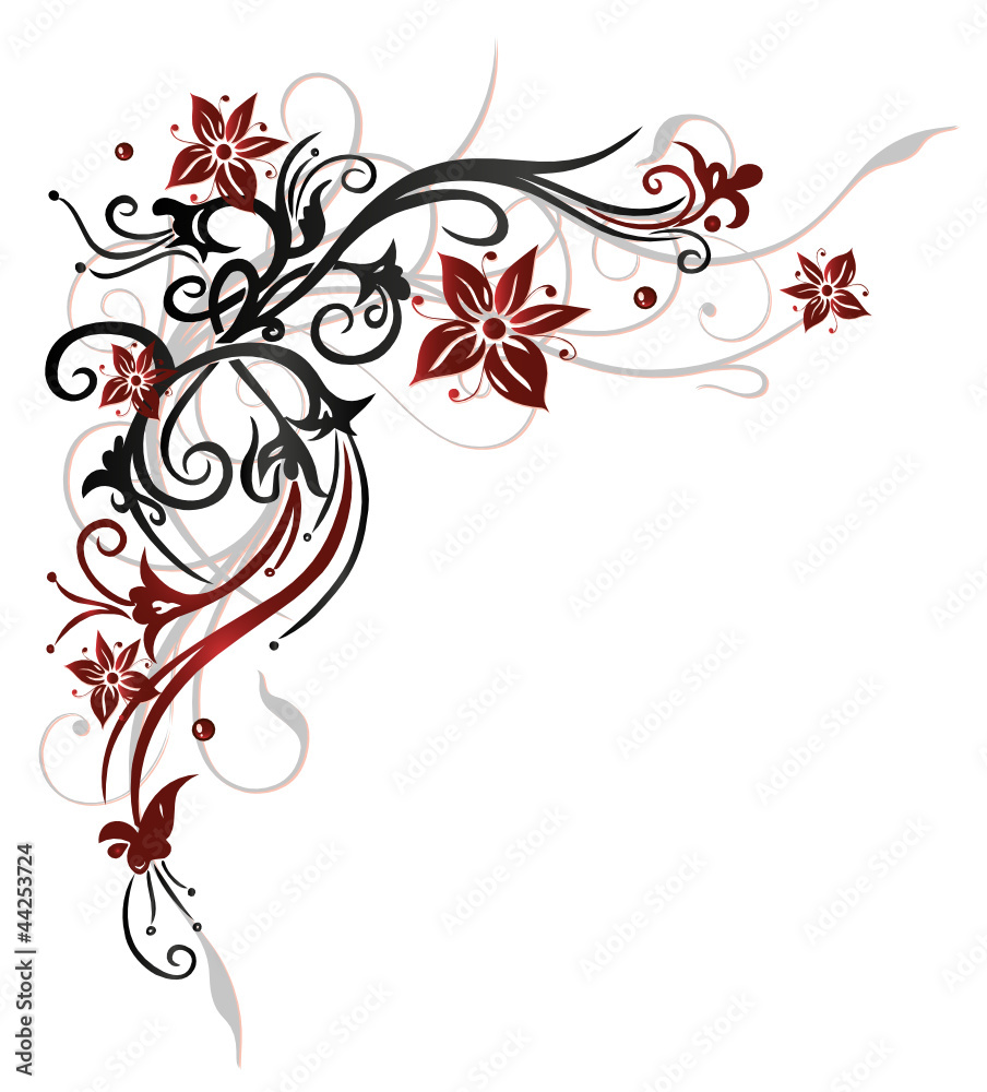 Ranke, flora, Blume, Blüte, border, frame, black, red