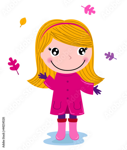 Little cute autumn girl isolated on white