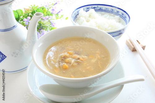 chinese cuisine  corn and mince pork soup