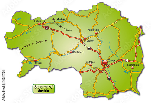 Inselkarte der Steiermark mit Autobahnen