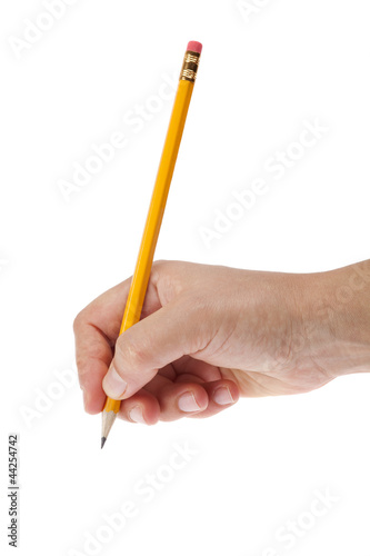 pencil in hand isolated on white background