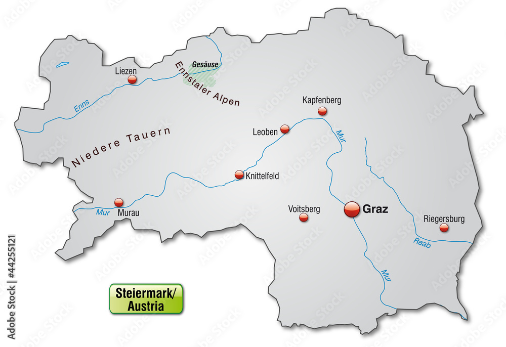Inselkarte der Steiermark mit Hauptstädten