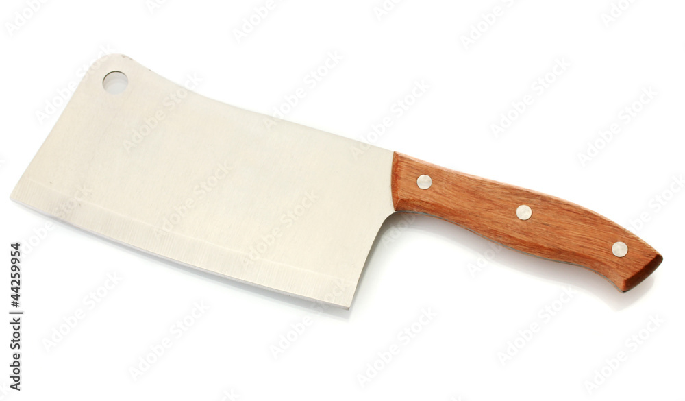meat cleaver isolated on white background close-up meat cleaver isolated on white background close-up