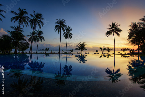 Beautiful sunrise at Beach with palms