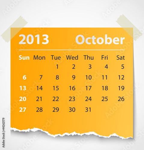 2013 calendar october colorful torn paper