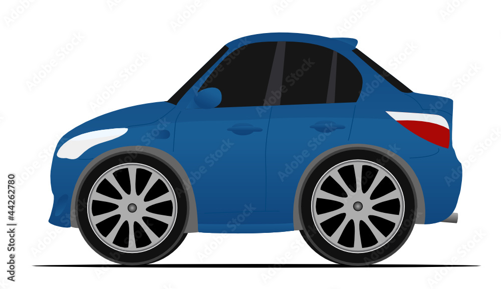 mini blue sport car, fast moving