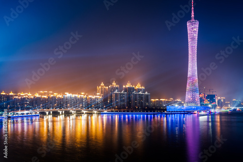 skyline of city at night photo