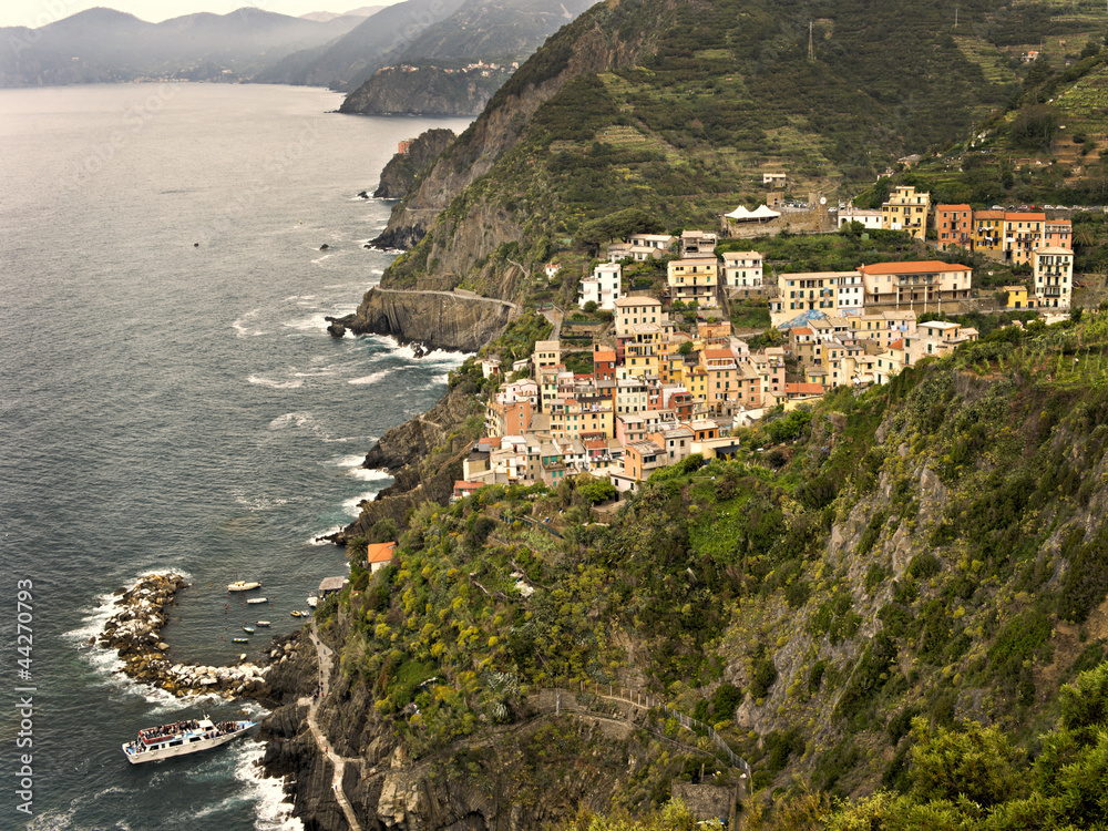Naklejka premium The 13th Century village of Riomaggiore in Cinque Terre, Italy.