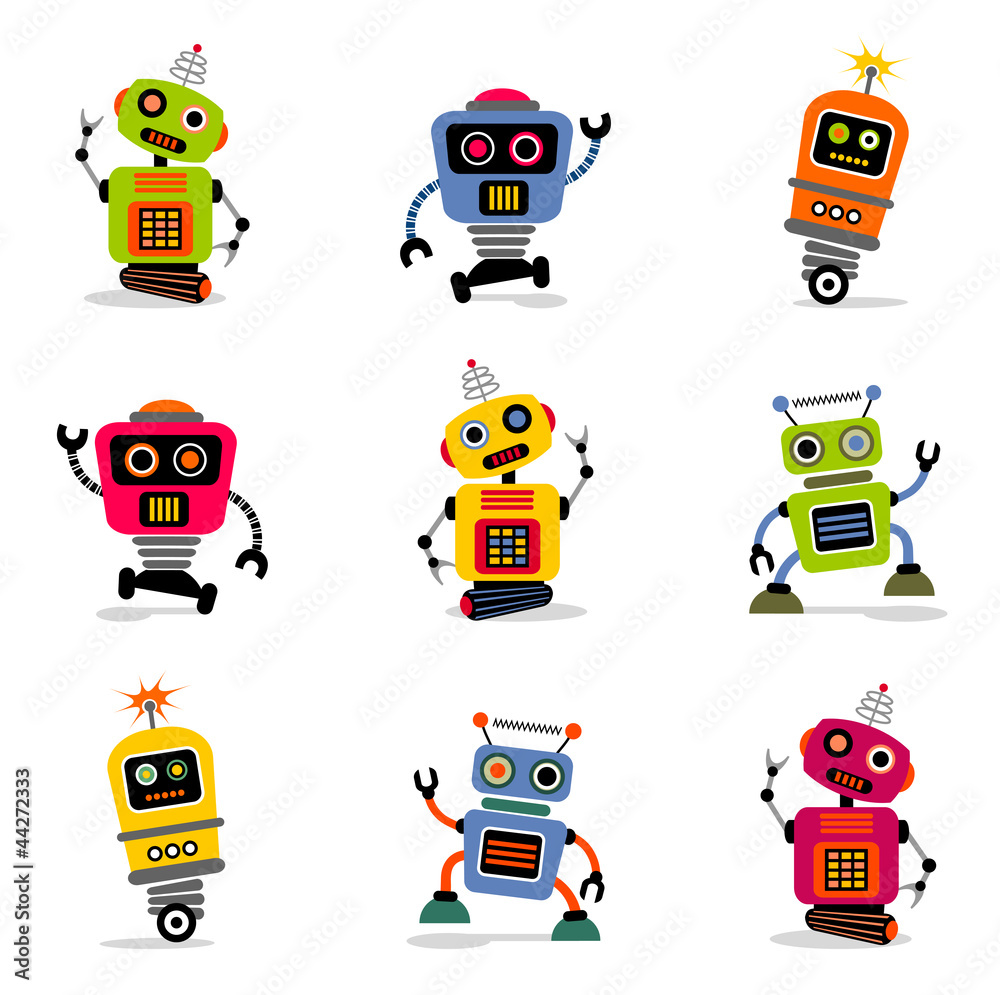 et of cute vector retro robots 2
