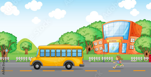 girl running behind school bus