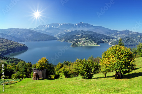 mountain and lake in autumn photo