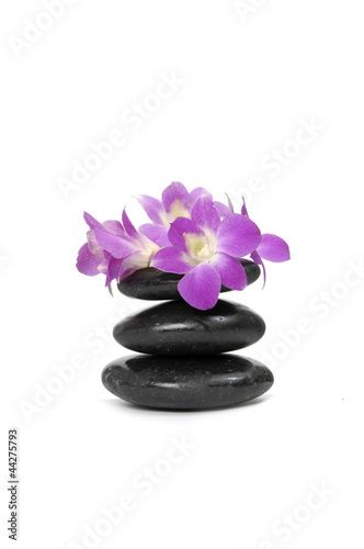 Beautiful pink orchid and stacked stones