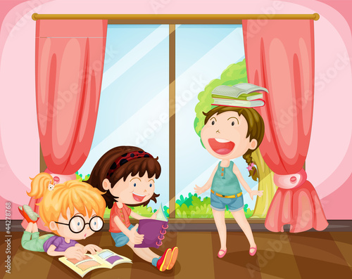 girls studying in room