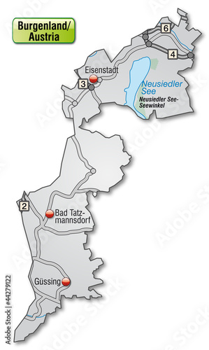 Landkarte des Kantons Burgenland mit Autobahnen
