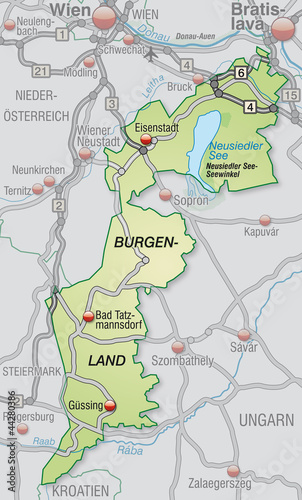 Straßenkarte des Kantons Burgenland und Nachbarländern